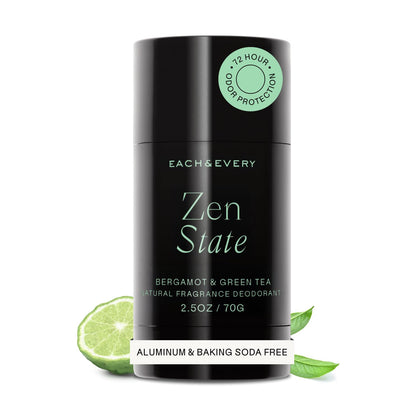 Each & Every front packaging showing bergamot and green tea scent benefits