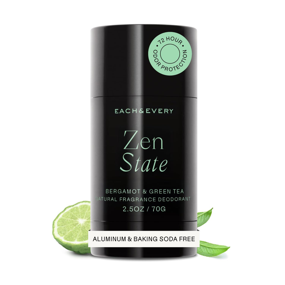 Each & Every front packaging showing bergamot and green tea scent benefits