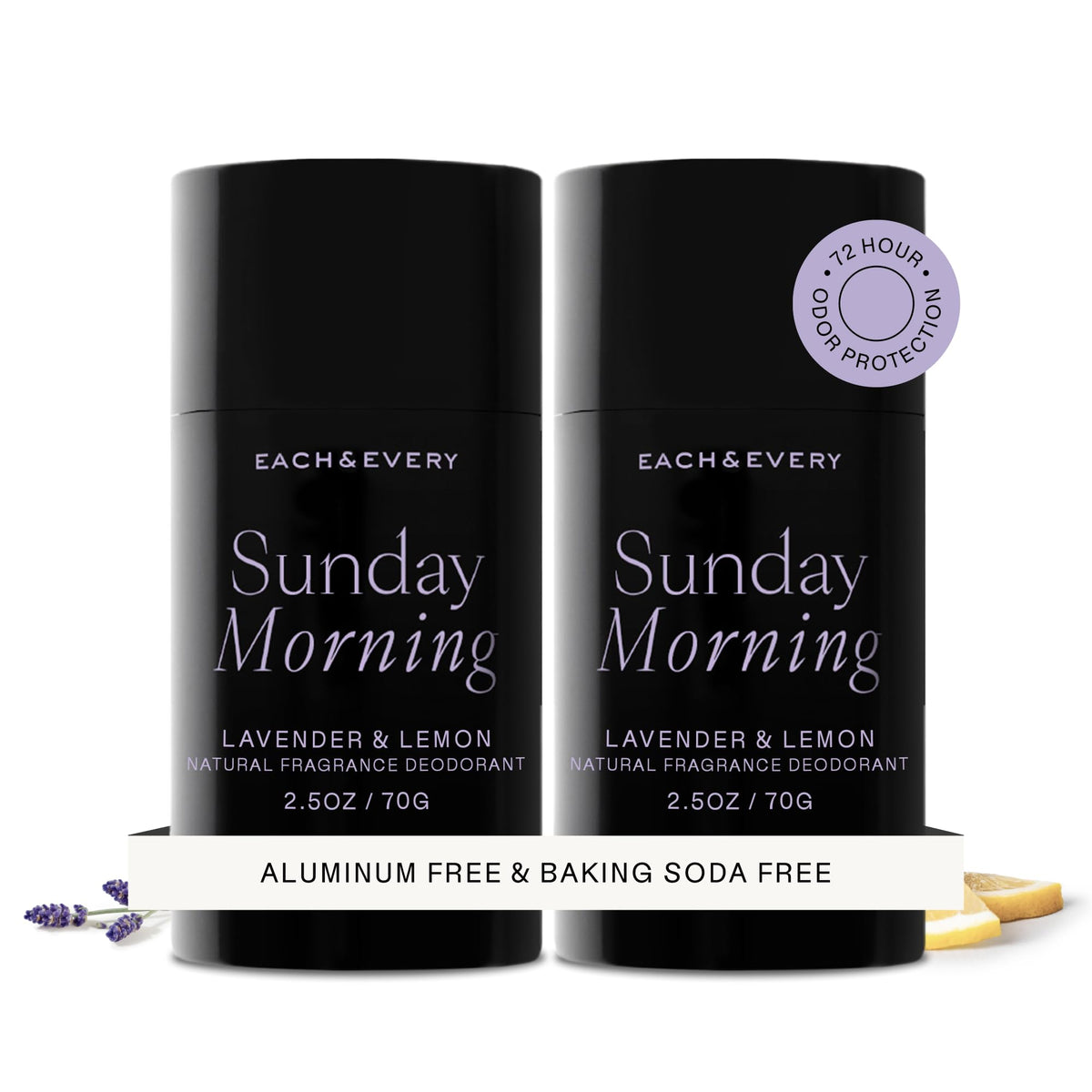 Each & Every front packaging showing lavender lemon scent and 2-pack convenience