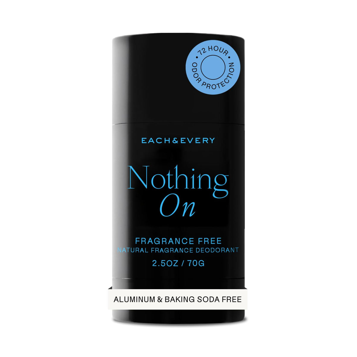Each & Every front view of unscented stick shows clean design and reliable odor control