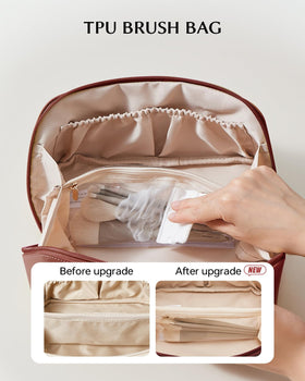 EACHY clear TPU brush compartment close-up showing protected brushes benefit: sanitary storage