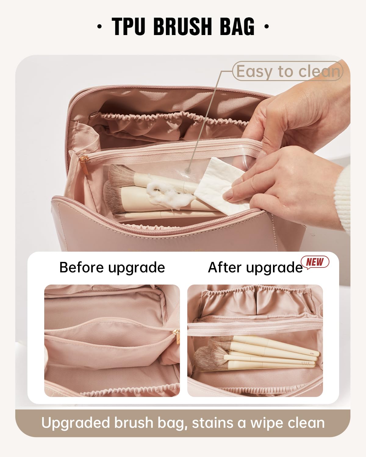 EACHY divider and pocket detail keeping brushes separate and preventing spills
