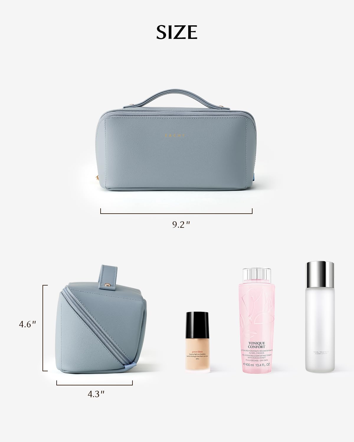 EACHY travel pouch in a suitcase showing portability and convenient organization on the road