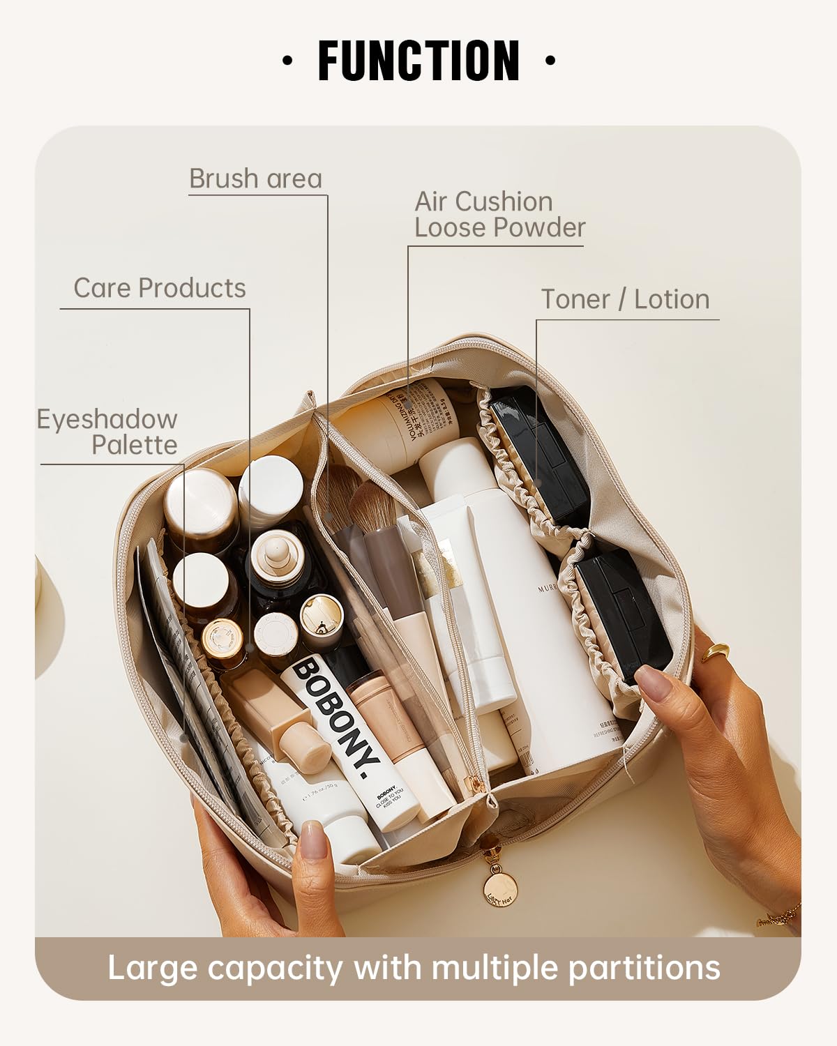 EACHY open-flat display with cosmetics visible for quick access