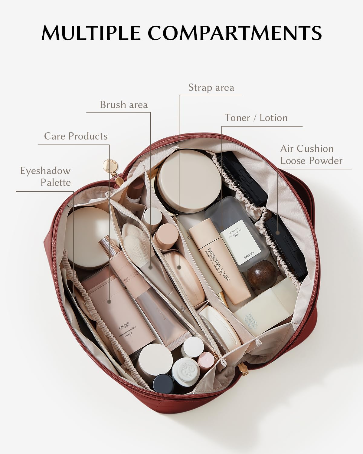 EACHY bag opened flat with divider visible for quick access and neat organization