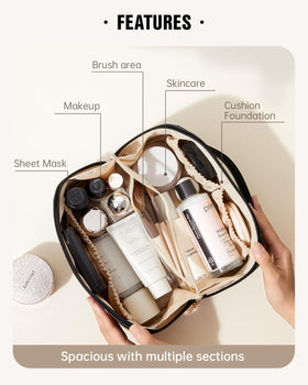 EACHY bag opened flat displaying full visibility and organized compartments