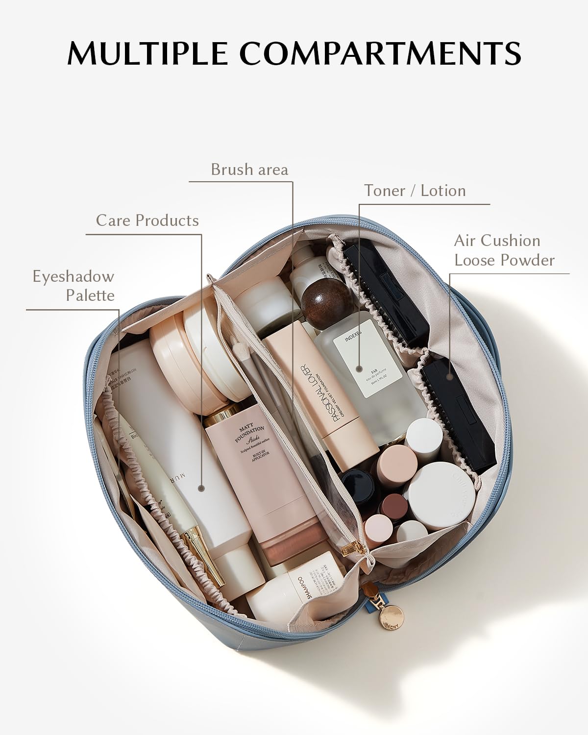 EACHY bag opened flat displaying full interior for easy access and organized packing