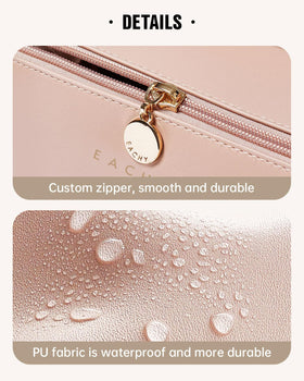 EACHY shown next to a hand for scale to illustrate compact yet capacious design