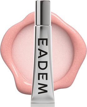 EADEM pot front view showing luxe minimalist packaging and clear gloss benefit