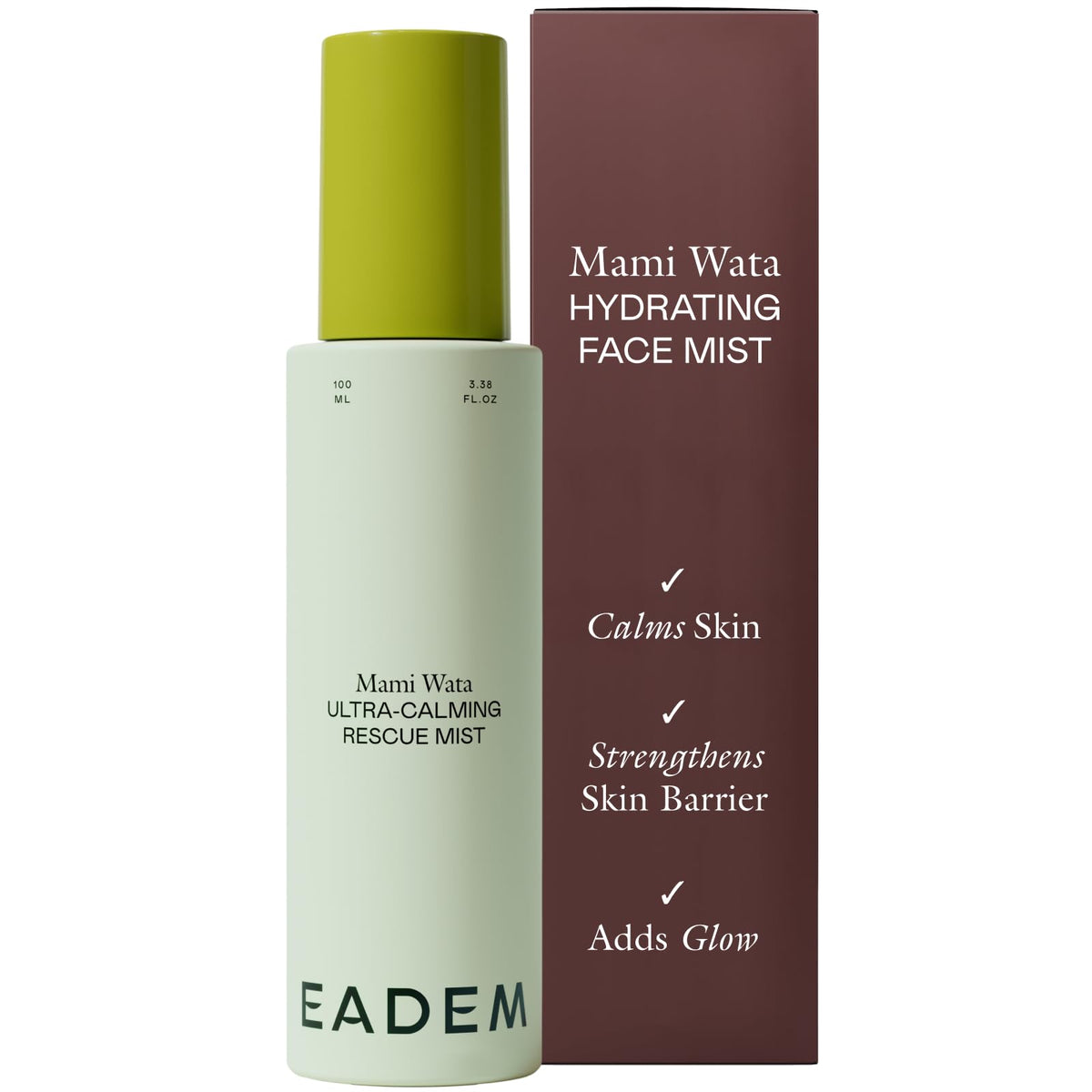 EADEM front packaging showing 100 ml mist and clear label benefit