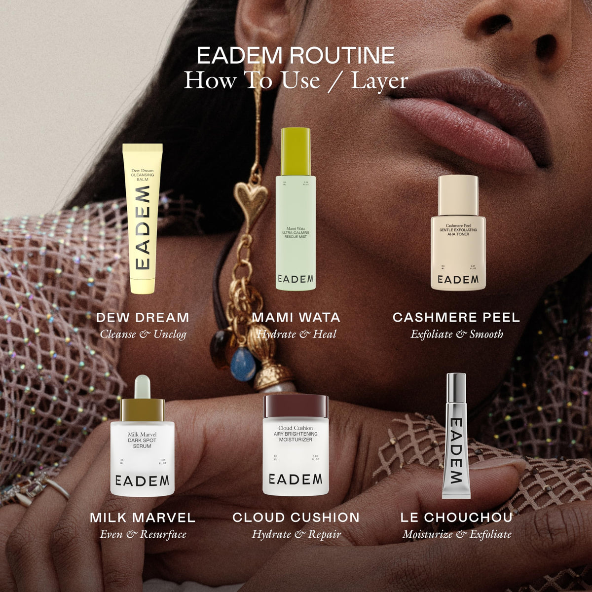 EADEM lifestyle bathroom scene showing routine-ready calming mist