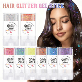 EAEVDJ glitter applied to model face showing long-lasting stage-ready sparkle