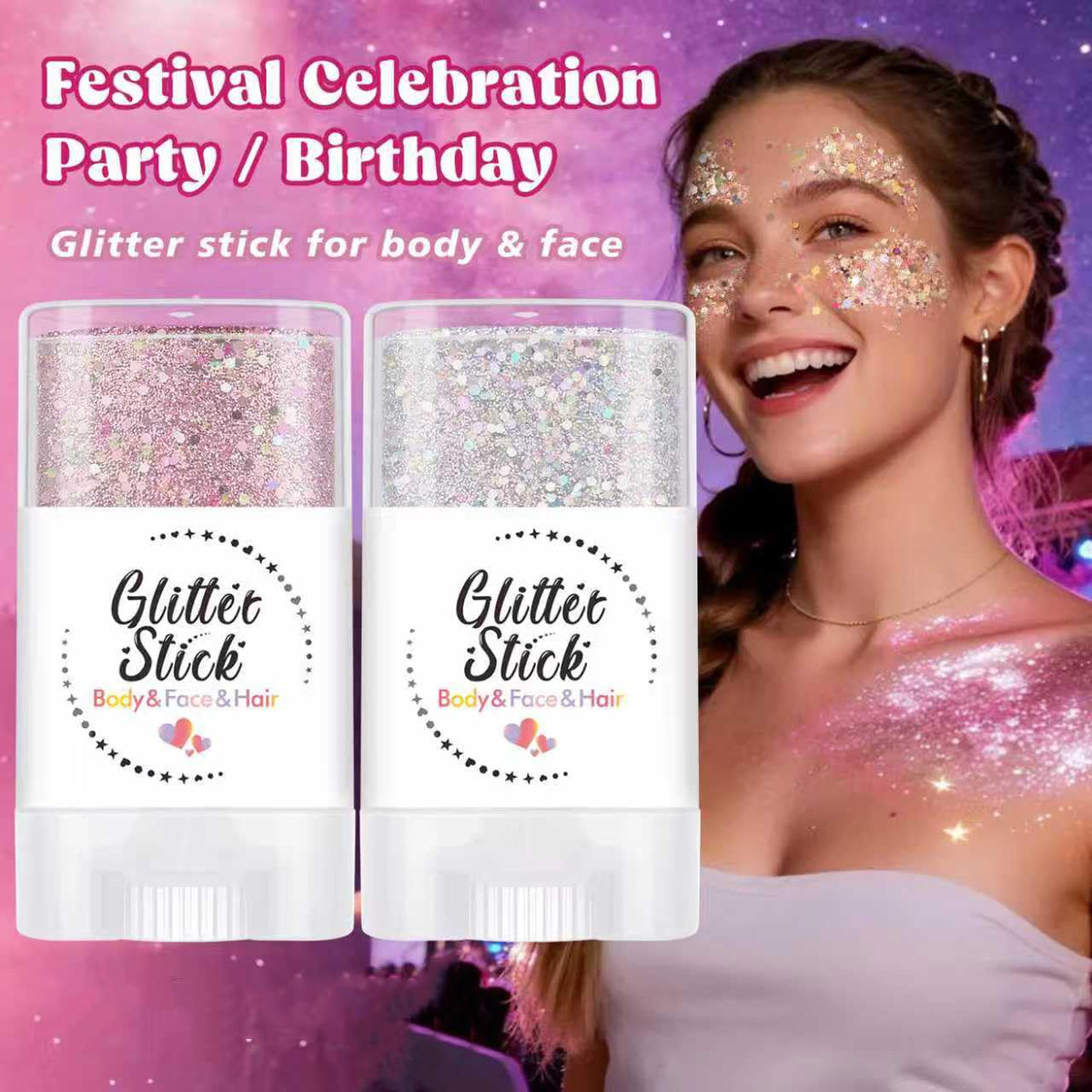 EAEVDJ glitter streak in hair demonstrating easy color accents and hold