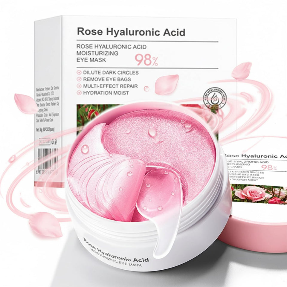 Eakroo front packaging showing 60 rose eye masks and premium design benefit