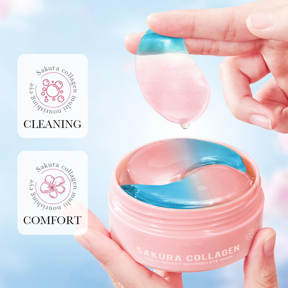 Eakroo patch application on model demonstrating cooling under-eye hydration