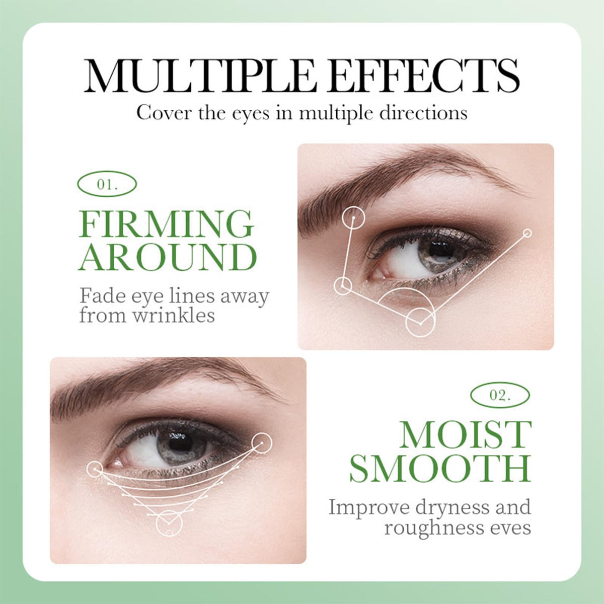 Eakroo patch applied under eye demonstrating de-puffing effect