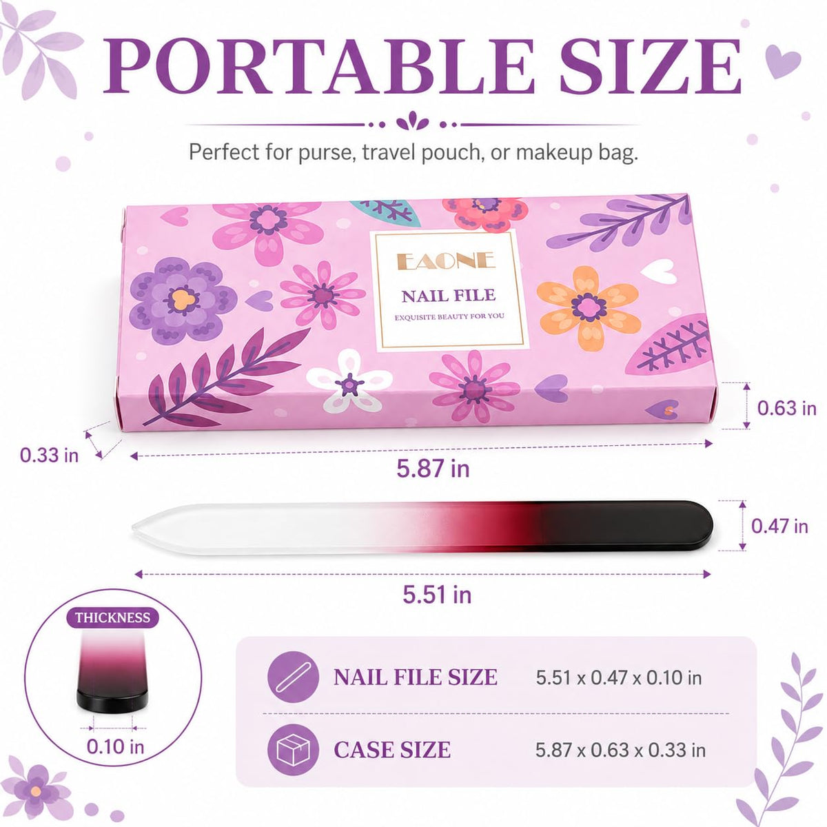 EAONE glass file inside protective case preventing scratches and accidental chips