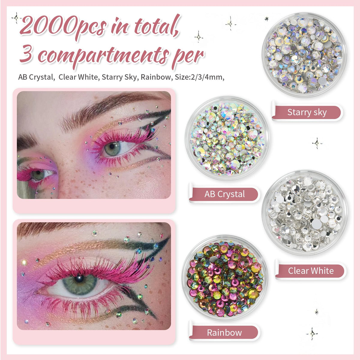 EARLMONI close-up AB crystal rhinestones highlighting brilliant light reflection benefit