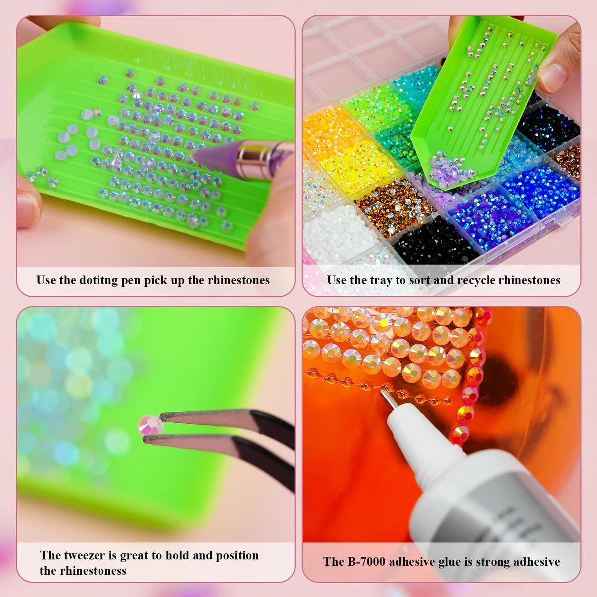 EARLMONI rhinestones being applied to nail art, adds long-lasting sparkle