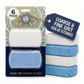 Earth & I front packaging showing six pumice stones and clear benefits