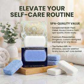 Earth & I lifestyle bathroom setup showing stones ready for at-home spa care