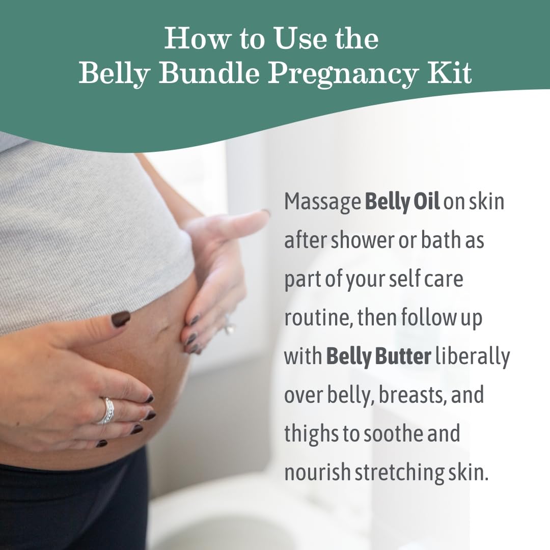Earth Mama Belly Bundle on bathroom vanity suggesting everyday self-care routine