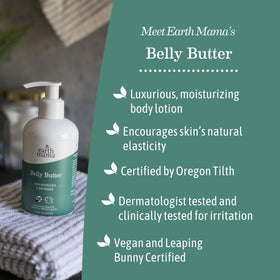 Earth Mama applied to a pregnant belly demonstrating gentle comfort