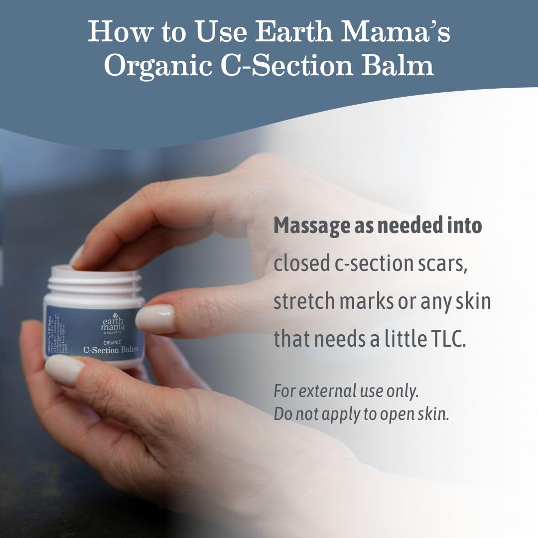 Earth Mama c-section balm in bathroom setting suggesting part of postpartum care routine