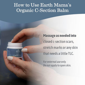 Earth Mama c-section balm in bathroom setting suggesting part of postpartum care routine