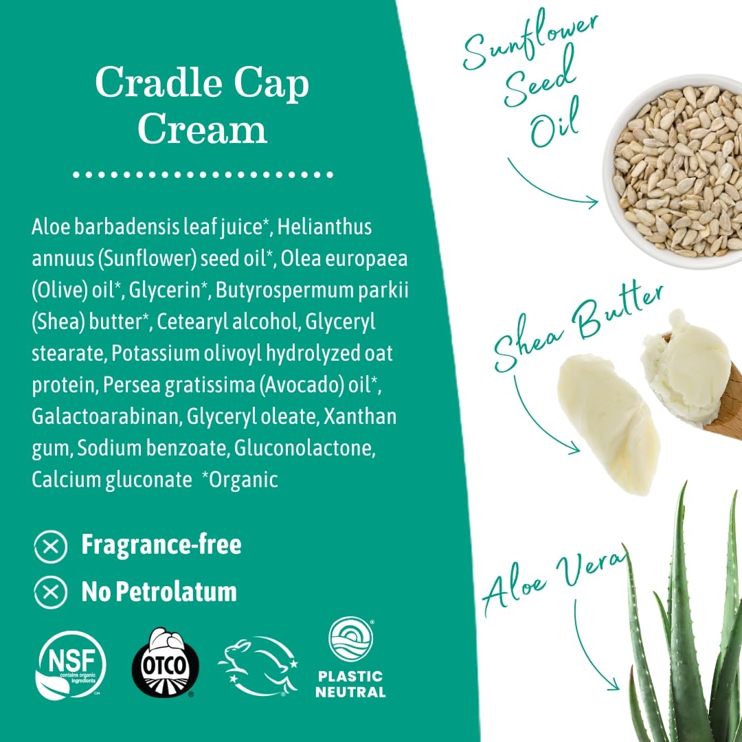 Earth Mama cream applied to baby scalp demonstrating softening of flakes