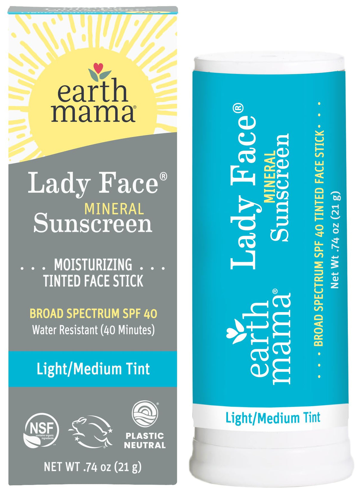 Earth Mama front packaging showing product and tint, easy identification benefit
