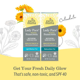 Earth Mama label ingredient closeup showing non-nano zinc and butters benefit