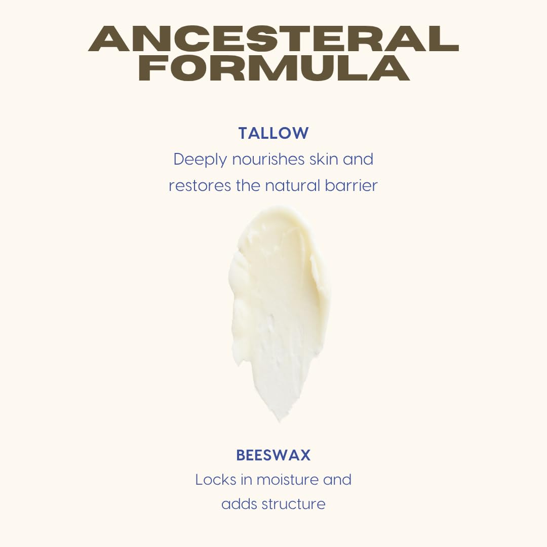 Earthborn Organics open balm close-up showing creamy tallow texture and easy spreadability
