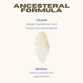 Earthborn Organics open balm close-up showing creamy tallow texture and easy spreadability