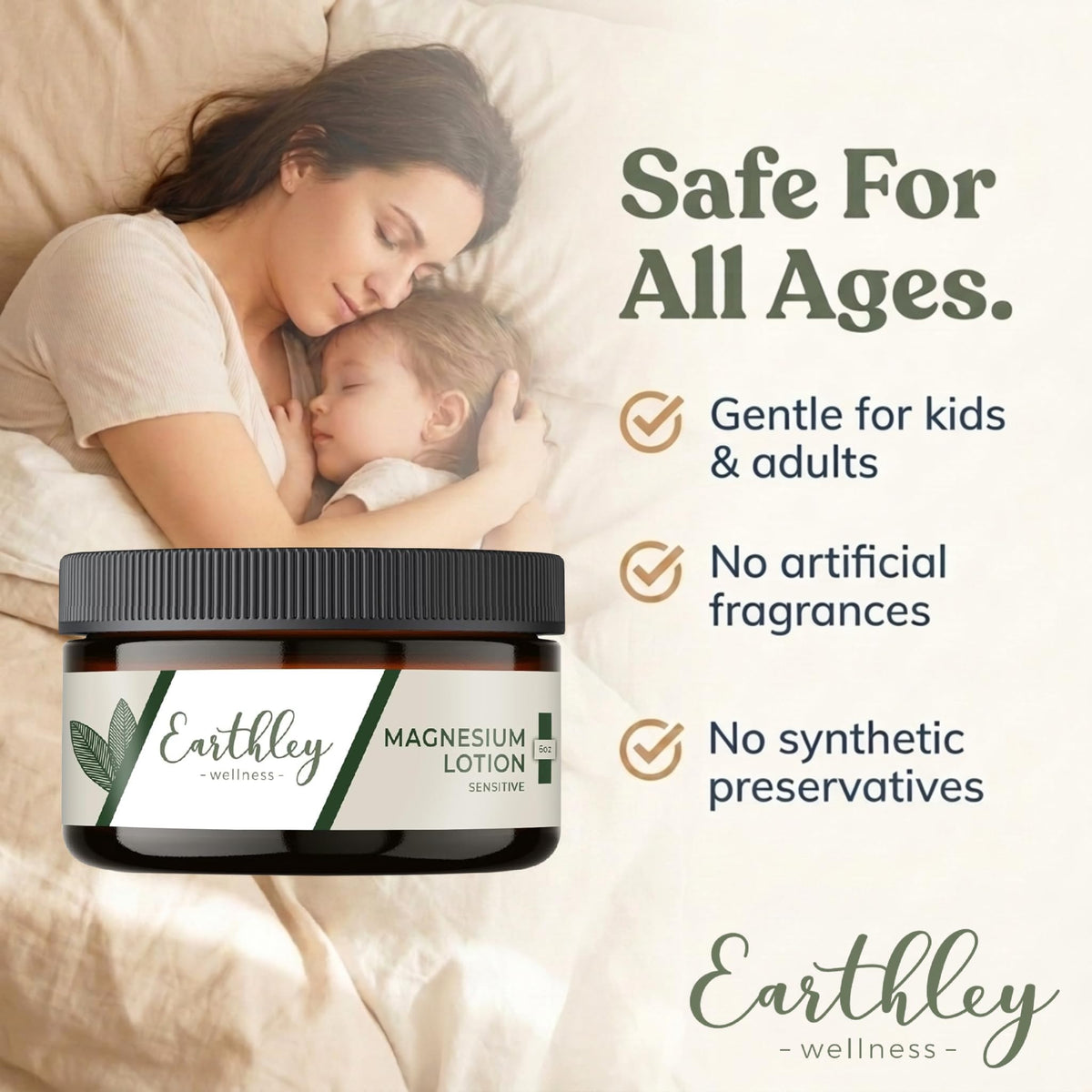 Earthley Wellness open jar revealing creamy magnesium chloride body lotion inside