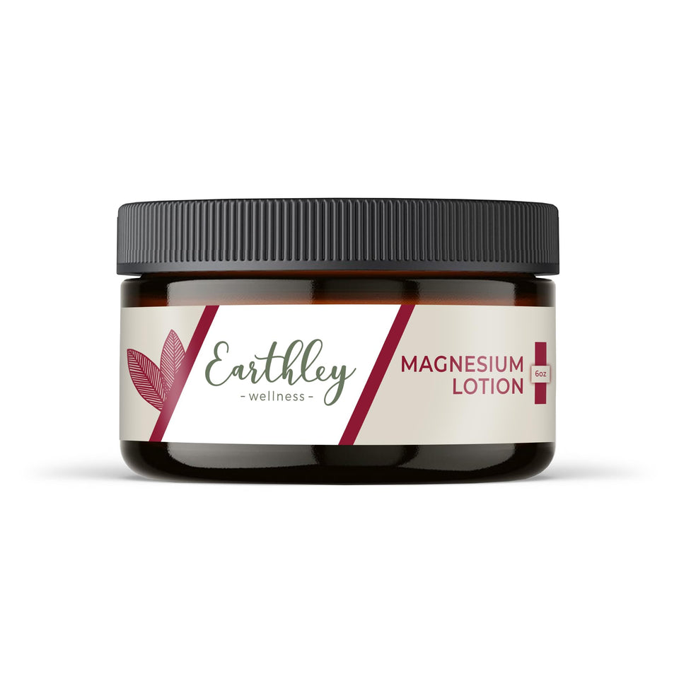Earthley Wellness front label showing magnesium lotion benefits and lavender scent