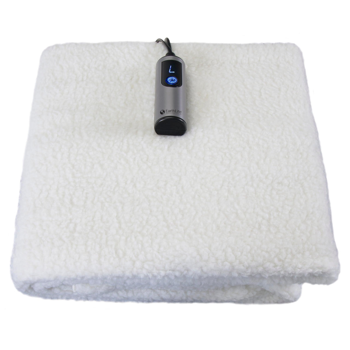 EarthLite front view of heated table pad showing plush fleece and warmth benefit