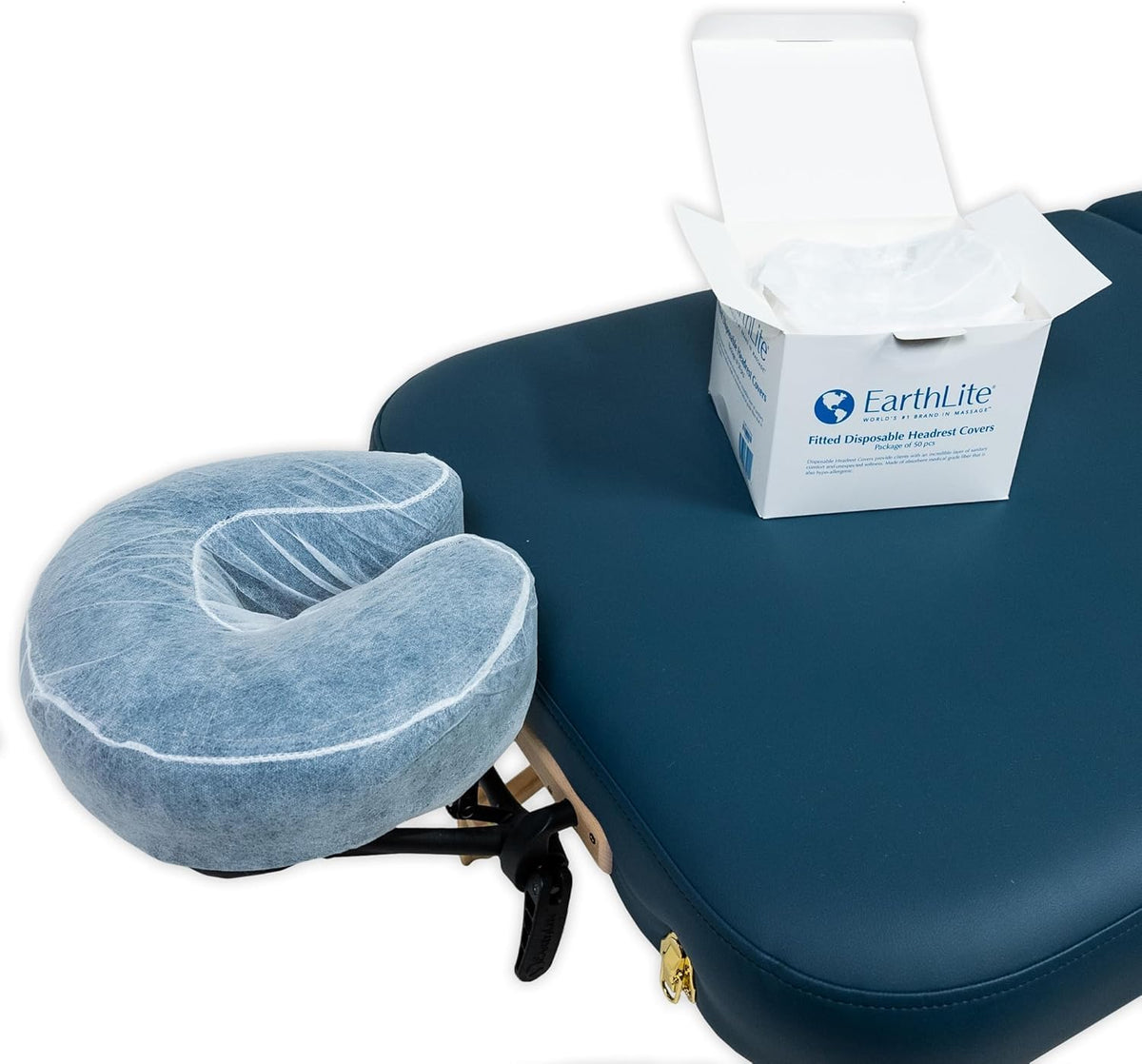 EarthLite cover fitted on massage table face cradle demonstrating quick use