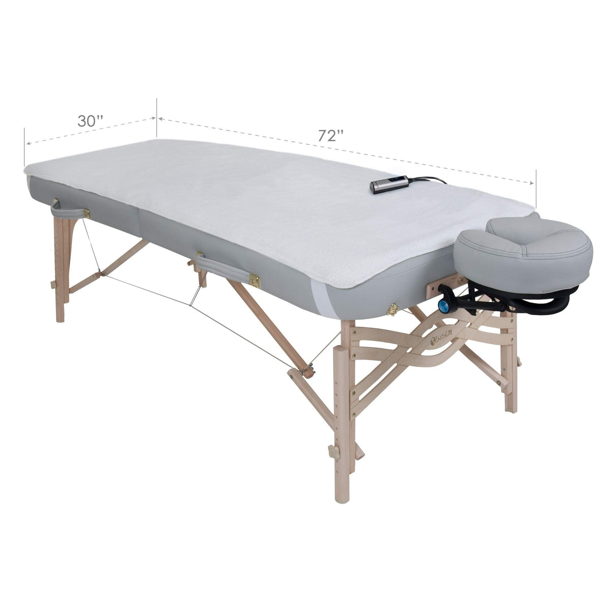 EarthLite pad next to ruler scale comparison showing exact fit for 30x72 tables