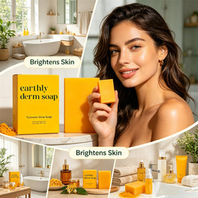 Earthly Derm bar held in hand to show scale and convenient 3.5oz size