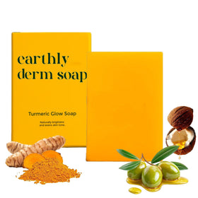 Earthly Derm front view of turmeric glow soap showing smooth bar and natural tone for gentle cleansing