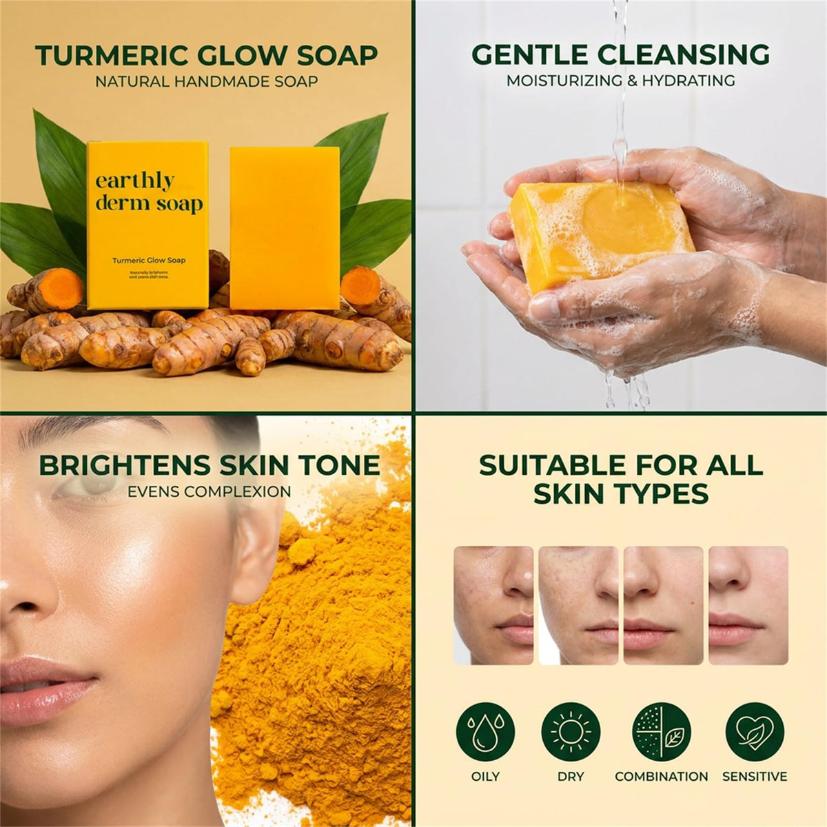 Earthly Derm turmeric and plant oils arranged to show natural ingredients used in the soap