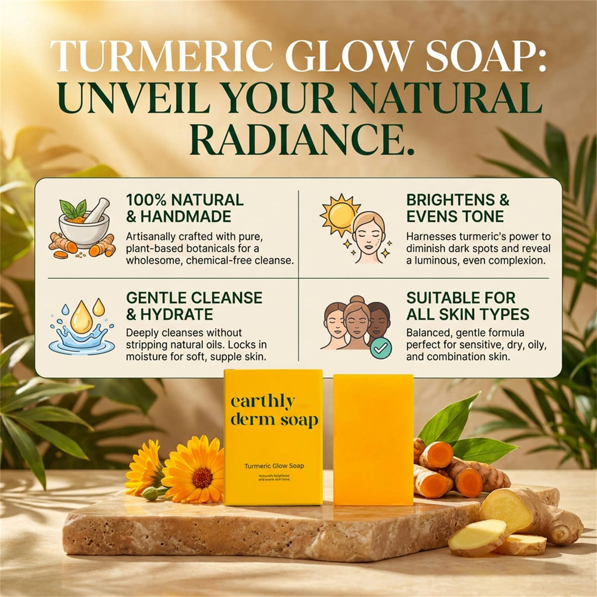 Earthly Derm soap lather in hand demonstrating rich foam and easy face and body use
