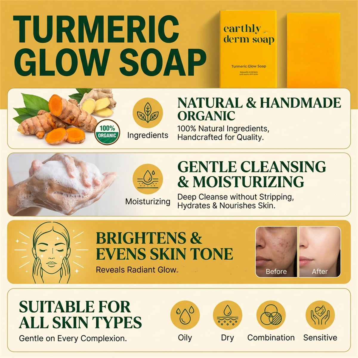 Earthly Derm soap on bathroom tray styled to show everyday lifestyle and convenient placement