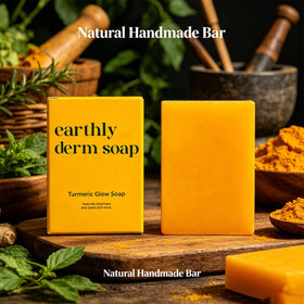 Earthly Derm turmeric powder detail highlighting botanical ingredient and glow