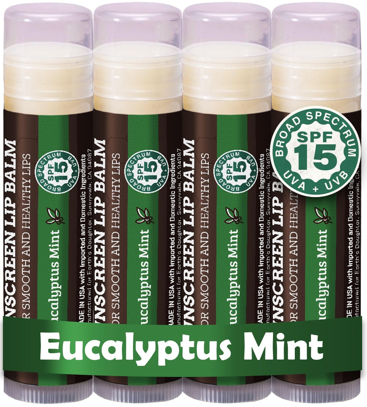 Earth's Daughter front packaging showing eucalyptus mint and SPF 15 protection