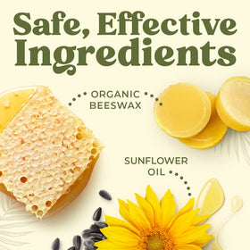 Earth's Daughter ingredients flatlay with beeswax and oils highlighting purity