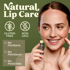 Earth's Daughter lip balm applied on lips demonstrating smooth moisturization
