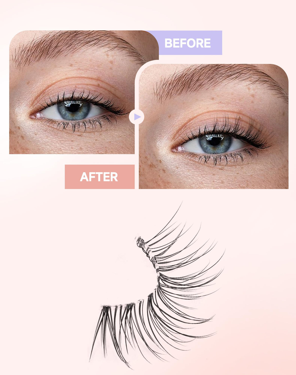Easeful lashes applied at outer corner demonstrating subtle cat-eye enhancement