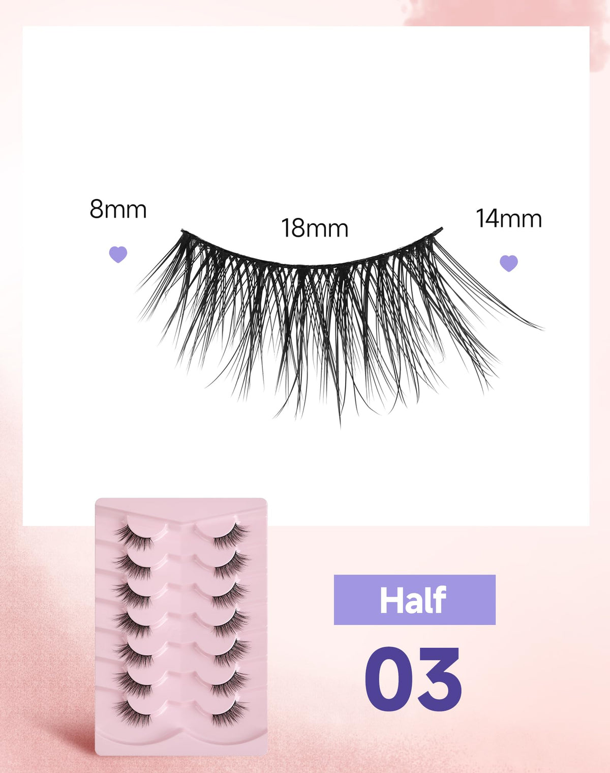 Easeful half lash next to ruler showing 3/4 length scale